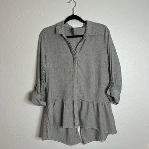 Saturday In Brooklyn Anthropologie Striped Navy Peplum Button Up